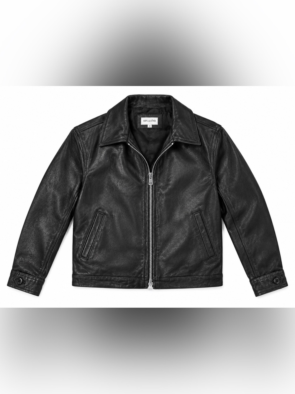 GAP Black Leather Bomber Jacket with Silver Zipper